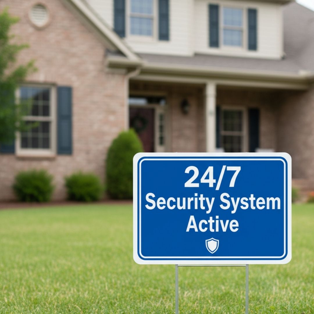 security system sign in front lawn
